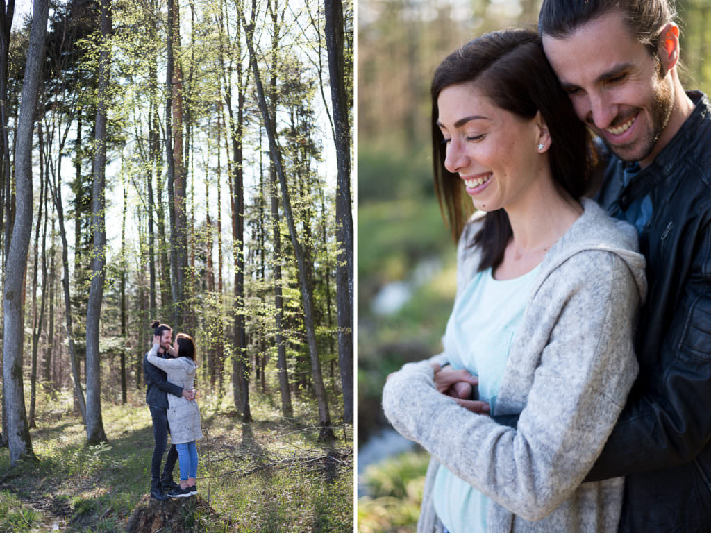 Natürliche entspannte Paarfotos im Wald Niederösterreich